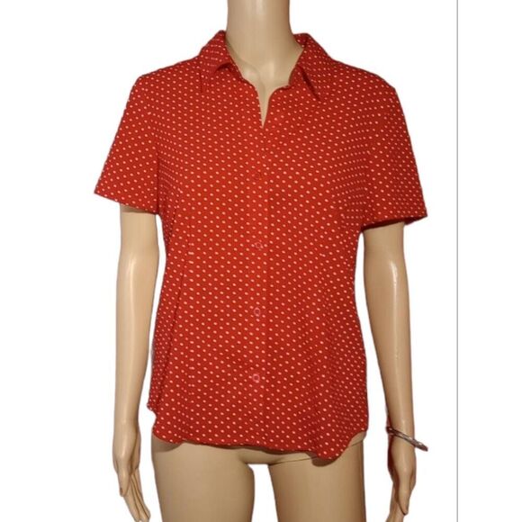 short sleeve blouse , red with white polka dots size petite large - Picture 1 of 6